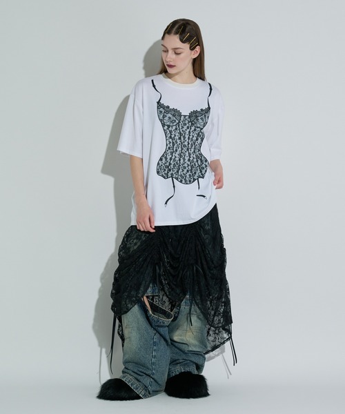 ANNA SUI NYC（アナ スイ エヌ ワイ シー）の「ランジェリープリントBIG Tシャツ（Tシャツ/カットソー・レディース・ホワイト/ブラック・FREE）」の15枚目の写真