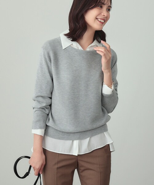 INDIVI（インディヴィ）の「【洗える／ラメ】ボートネックニット（ニット/セーター・レディース・ライトグレー系8/ボルドー/オフホワイト/ネイビー/ブルー系5・38/13/15 ）」の3枚目の写真