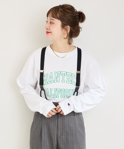 Champion(チャンピオン)の「Champion/チャンピオン 別注 20s/1 Jersey L/S T-SHIRT(Tシャツ/カットソー・レディース・ブラック/チャコールグレー/ホワイト/グリーン・FREE)」の9枚目の写真