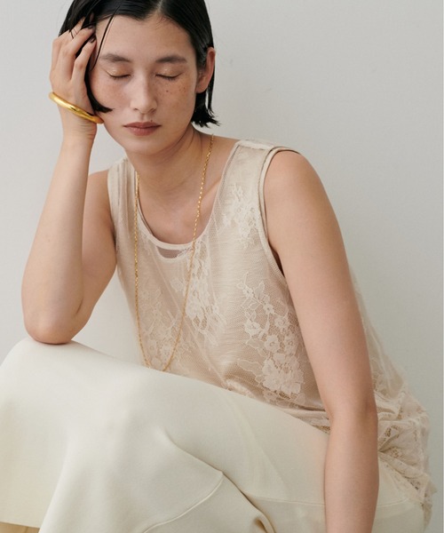 LARUTA（ラルータ）の「【LARUTA】[yurie推し] 前後2WAYレース＆サテンノースリセット（タンクトップ・レディース・ブラック/アイボリー・FREE）」の8枚目の写真