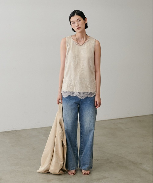 LARUTA（ラルータ）の「【LARUTA】[yurie推し] 前後2WAYレース＆サテンノースリセット（タンクトップ・レディース・ブラック/アイボリー・FREE）」の5枚目の写真