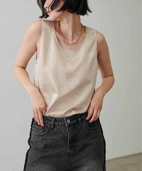 LARUTA（ラルータ）の「【LARUTA】[yurie推し] 前後2WAYレース＆サテンノースリセット（タンクトップ・レディース・ブラック/アイボリー・FREE）」の13枚目の写真