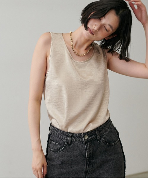 LARUTA（ラルータ）の「【LARUTA】[yurie推し] 前後2WAYレース＆サテンノースリセット（タンクトップ・レディース・ブラック/アイボリー・FREE）」の15枚目の写真