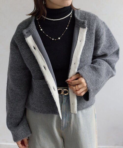 Thevon(ゼボン)の「GOLDボタンニットジャケット(ブルゾン・レディース・アイボリー/グレー/キャメル・FREE)」の20枚目の写真