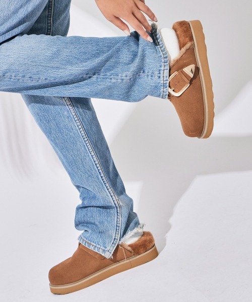 MOHI/モヒ ファーデザイン ボリュームソール ムートンサンダル 厚底