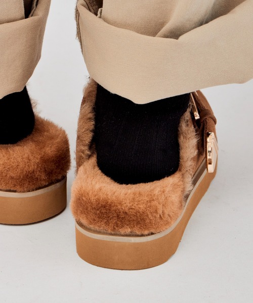 MOHI/モヒ ファーデザイン ボリュームソール ムートンサンダル 厚底