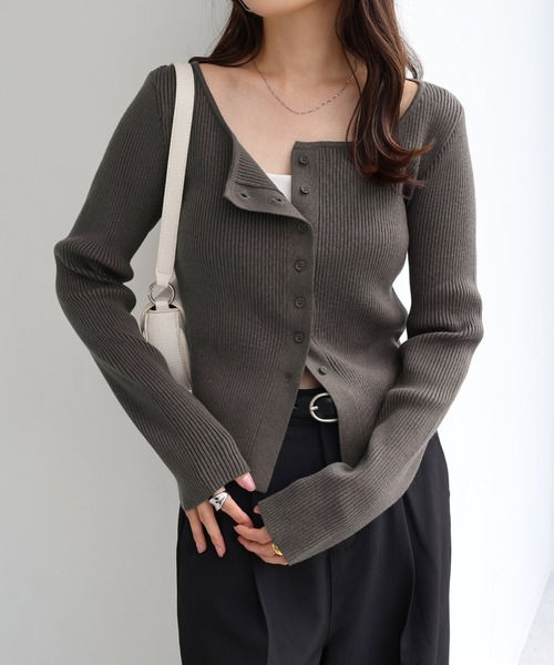 セール】ボートネックリブニットカーディガントップス（ニット