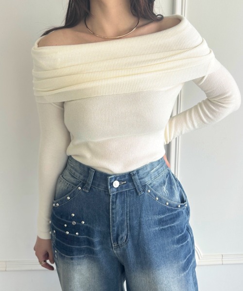 wears(ウェアーズ)の「オフショルニットトップス(ニット/セーター・レディース・アイボリー/ブラック/チャコールグレー/ホワイト/ライトグレー/ベージュ・FREE)」の21枚目の写真