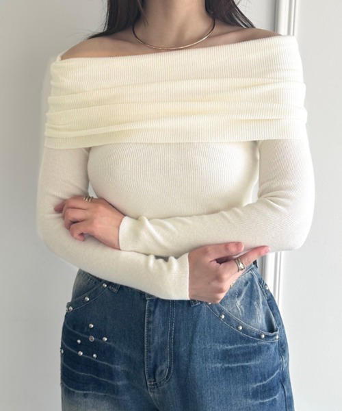 wears(ウェアーズ)の「オフショルニットトップス(ニット/セーター・レディース・アイボリー/ブラック/チャコールグレー/ホワイト/ライトグレー/ベージュ・FREE)」の22枚目の写真