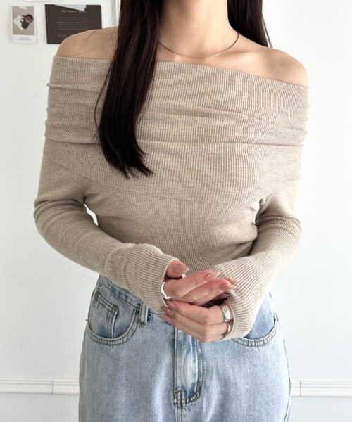 wears(ウェアーズ)の「オフショルニットトップス(ニット/セーター・レディース・アイボリー/ブラック/チャコールグレー/ホワイト/ライトグレー/ベージュ・FREE)」の8枚目の写真