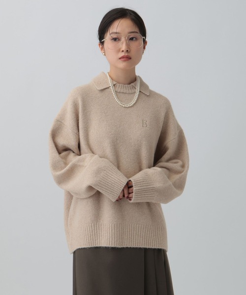 LEPSIM（レプシィム）の「5ゲージ襟レイヤープルオーバー　595637（ニット/セーター・レディース・ライトベージュ/イエロー系その他/チャコールグレー・FREE）」の3枚目の写真