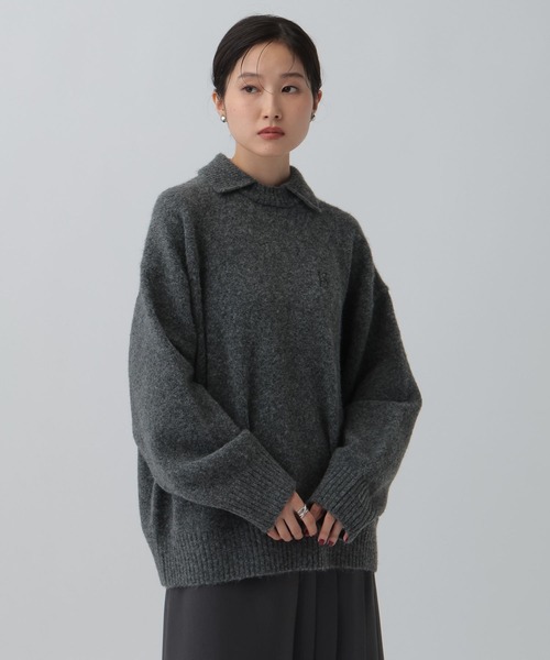 LEPSIM（レプシィム）の「5ゲージ襟レイヤープルオーバー　595637（ニット/セーター・レディース・ライトベージュ/イエロー系その他/チャコールグレー・FREE）」の12枚目の写真