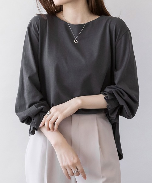 MARAI（マーライ）の「タックスリーブカットソー（Tシャツ/カットソー・レディース・ホワイト/モカ/チャコールグレー/ブラック/グレー・FREE）」の3枚目の写真