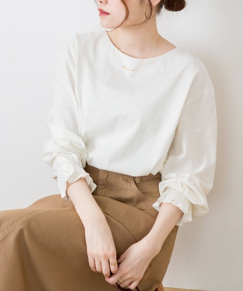 MARAI（マーライ）の「タックスリーブカットソー（Tシャツ/カットソー・レディース・ホワイト/モカ/チャコールグレー/ブラック/グレー・FREE）」の13枚目の写真