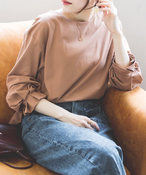 MARAI（マーライ）の「タックスリーブカットソー（Tシャツ/カットソー・レディース・ホワイト/モカ/チャコールグレー/ブラック/グレー・FREE）」の8枚目の写真