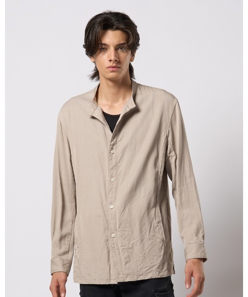 wjk(ダヴルジェイケイ)の「band collar shirt coat(シャツ/ブラウス・メンズ・ブラック/グレイッシュベージュ/オフホワイト・SMALL/MEDIUM/LARGE/X-LARGE)」の4枚目の写真