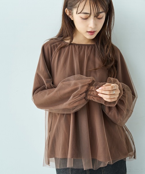 mil(ミル)の「チュールレイヤードトップス【588106】(Tシャツ/カットソー・レディース・ブラウン/ブラック/グレー・ONE SIZE)」の1枚目の写真