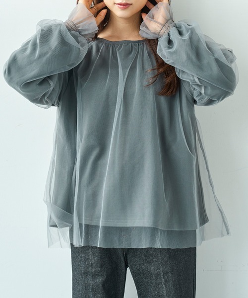 mil(ミル)の「チュールレイヤードトップス【588106】(Tシャツ/カットソー・レディース・ブラウン/ブラック/グレー・ONE SIZE)」の3枚目の写真