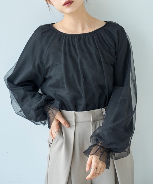 mil(ミル)の「チュールレイヤードトップス【588106】(Tシャツ/カットソー・レディース・ブラウン/ブラック/グレー・ONE SIZE)」の2枚目の写真