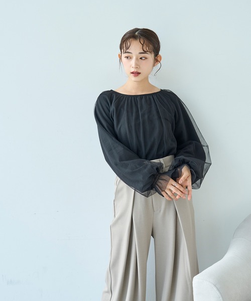 mil(ミル)の「チュールレイヤードトップス【588106】(Tシャツ/カットソー・レディース・ブラウン/ブラック/グレー・ONE SIZE)」の5枚目の写真