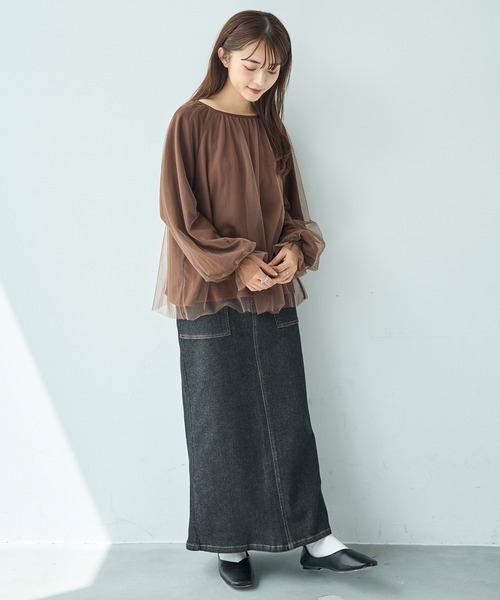 mil(ミル)の「チュールレイヤードトップス【588106】(Tシャツ/カットソー・レディース・ブラウン/ブラック/グレー・ONE SIZE)」の4枚目の写真