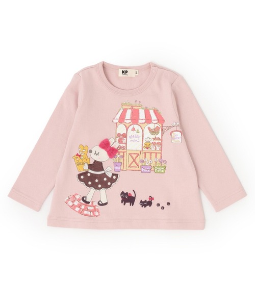 KP（ケーピー）の「ベーカリーmimiちゃんアップリケ 長袖Tシャツ（Tシャツ/カットソー・キッズ・ピンク/オフホワイト・80ｃｍ/90cm/100cm/110cm/120cm/130cm/140cm）」の2枚目の写真