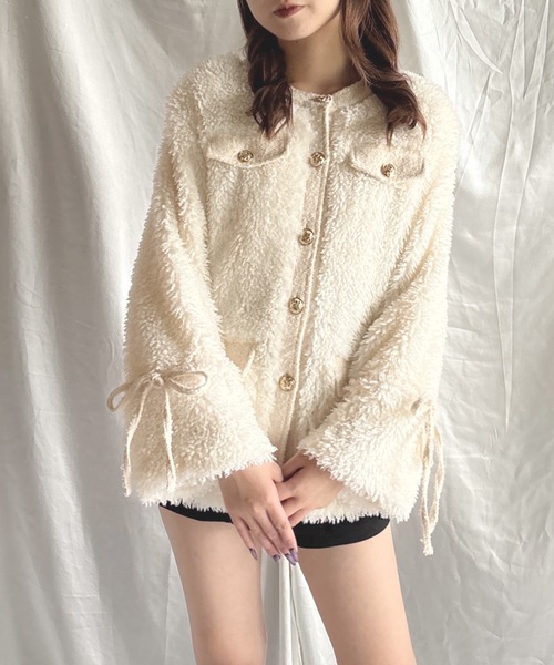 ノーカラーボアジャケット（ノーカラージャケット）｜one way