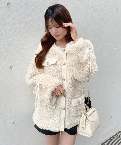 ノーカラーボアジャケット（ノーカラージャケット）｜one way