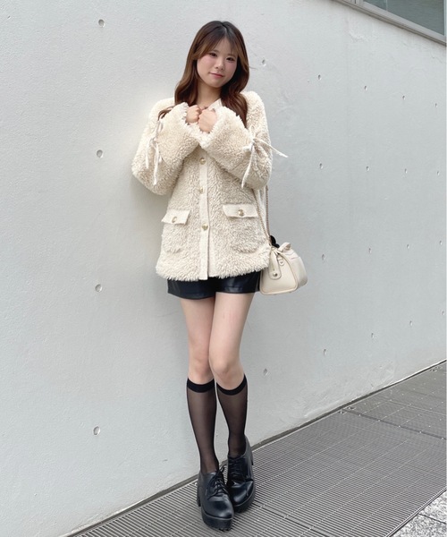 ノーカラーボアジャケット（ノーカラージャケット）｜one way