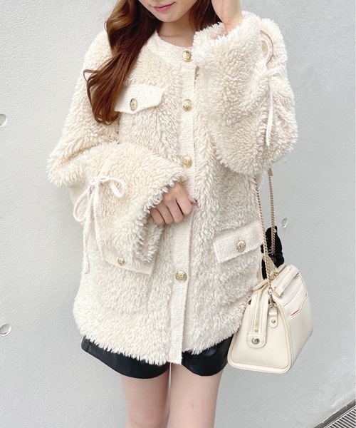 ノーカラーボアジャケット（ノーカラージャケット）｜one way