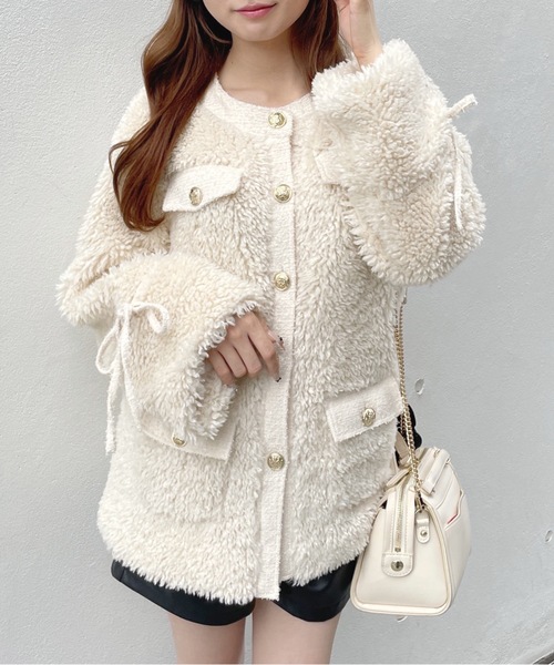 ノーカラーボアジャケット（ノーカラージャケット）｜one way