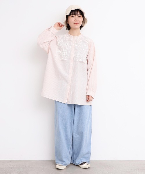 l'atelier du savon（アトリエドサボン）の「_いちごコード刺繍　しかく衿チュニックブラウス（シャツ/ブラウス・レディース・ピンク/ホワイト/ブラック/グレー・FREE）」の11枚目の写真