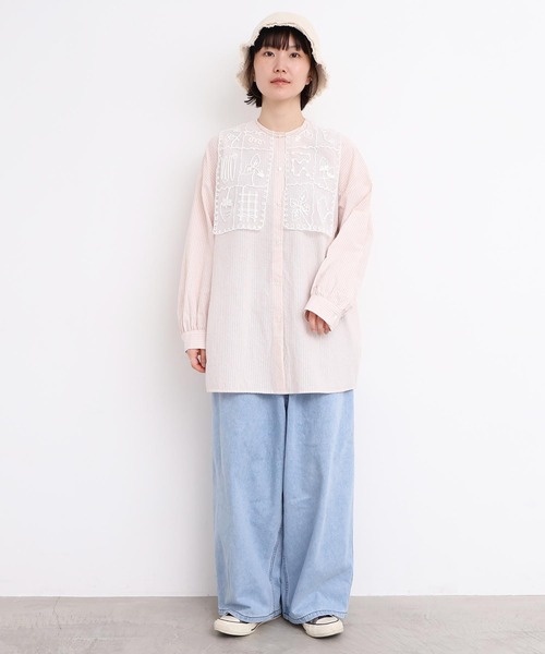 l'atelier du savon（アトリエドサボン）の「_いちごコード刺繍　しかく衿チュニックブラウス（シャツ/ブラウス・レディース・ピンク/ホワイト/ブラック/グレー・FREE）」の10枚目の写真