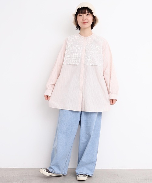 l'atelier du savon（アトリエドサボン）の「_いちごコード刺繍　しかく衿チュニックブラウス（シャツ/ブラウス・レディース・ピンク/ホワイト/ブラック/グレー・FREE）」の8枚目の写真
