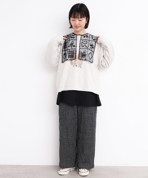 l'atelier du savon（アトリエドサボン）の「_いちごコード刺繍　しかく衿チュニックブラウス（シャツ/ブラウス・レディース・ピンク/ホワイト/ブラック/グレー・FREE）」の14枚目の写真