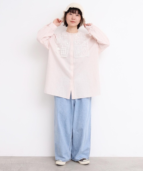 l'atelier du savon（アトリエドサボン）の「_いちごコード刺繍　しかく衿チュニックブラウス（シャツ/ブラウス・レディース・ピンク/ホワイト/ブラック/グレー・FREE）」の7枚目の写真