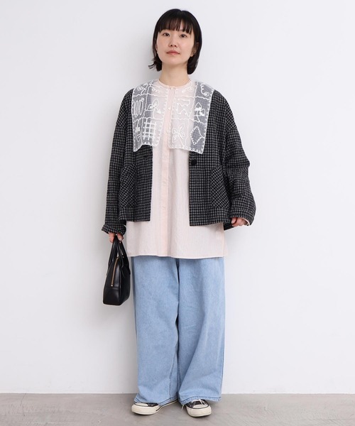 l'atelier du savon（アトリエドサボン）の「_いちごコード刺繍　しかく衿チュニックブラウス（シャツ/ブラウス・レディース・ピンク/ホワイト/ブラック/グレー・FREE）」の18枚目の写真