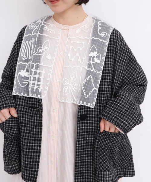 l'atelier du savon（アトリエドサボン）の「_いちごコード刺繍　しかく衿チュニックブラウス（シャツ/ブラウス・レディース・ピンク/ホワイト/ブラック/グレー・FREE）」の16枚目の写真
