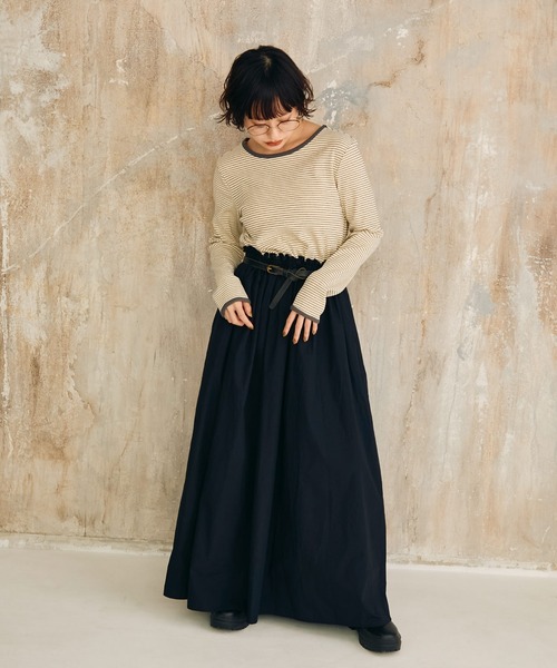 Crisp（クリスプ）の「ドッキングボーダーTワンピース（ワンピース・レディース・ブラック/ブラウン・FREE）」の3枚目の写真