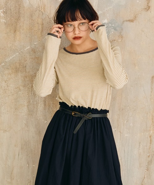 Crisp（クリスプ）の「ドッキングボーダーTワンピース（ワンピース・レディース・ブラック/ブラウン・FREE）」の6枚目の写真