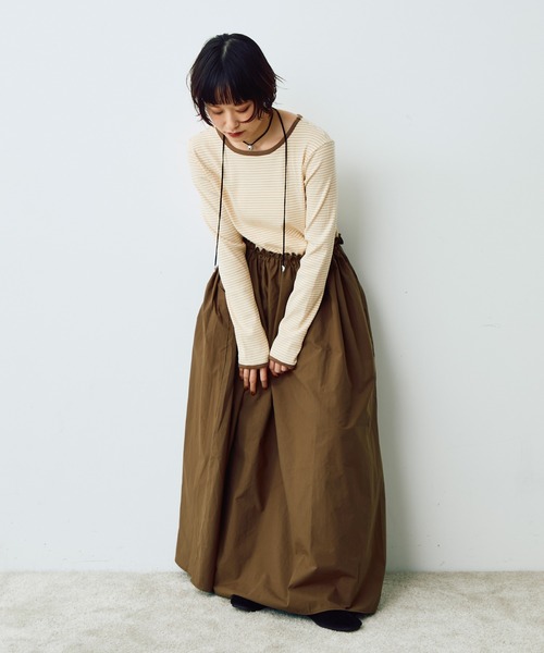 Crisp（クリスプ）の「ドッキングボーダーTワンピース（ワンピース・レディース・ブラック/ブラウン・FREE）」の11枚目の写真