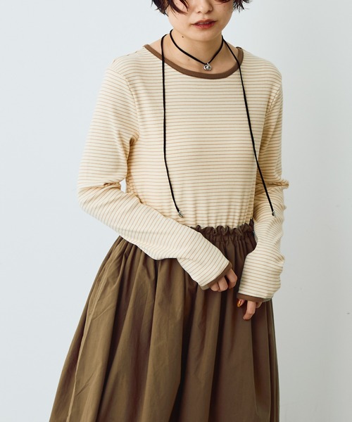 Crisp（クリスプ）の「ドッキングボーダーTワンピース（ワンピース・レディース・ブラック/ブラウン・FREE）」の15枚目の写真