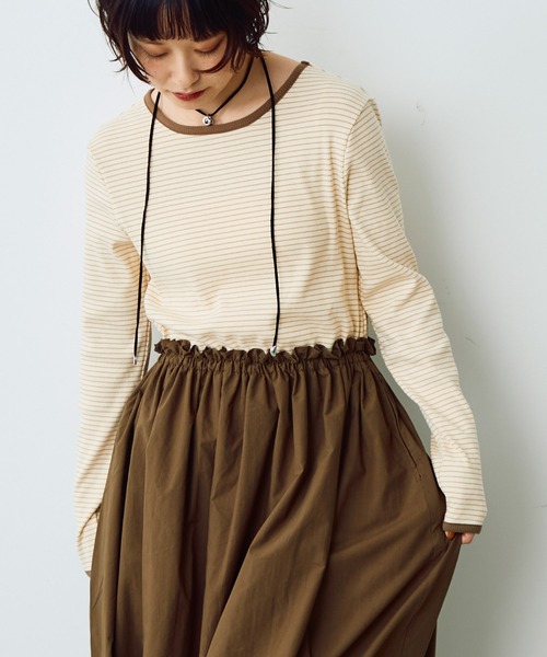 Crisp（クリスプ）の「ドッキングボーダーTワンピース（ワンピース・レディース・ブラック/ブラウン・FREE）」の16枚目の写真