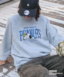 【PEANUTS SNOOPY】別注 ピーナッツ スヌーピー ヴィンテージライク 刺繍プリント オーバーサイズスウェット