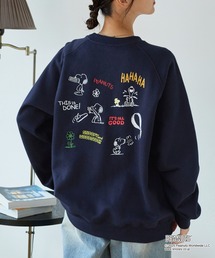 【PEANUTS SNOOPY】別注 ピーナッツ スヌーピー ヴィンテージライク 刺繍プリント オーバーサイズスウェット