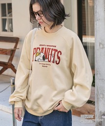 【PEANUTS SNOOPY】別注 ピーナッツ スヌーピー ヴィンテージライク 刺繍プリント オーバーサイズスウェット