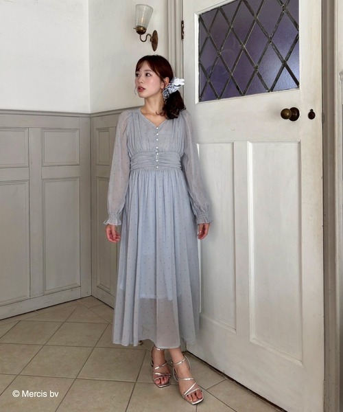 miffy 総柄長袖シフォンフレアワンピース