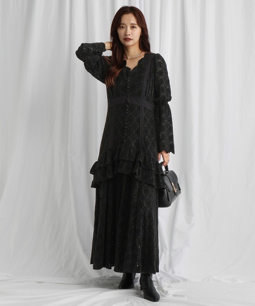 起毛レースペプラムワンピース 588889（ワンピース）｜mysty woman