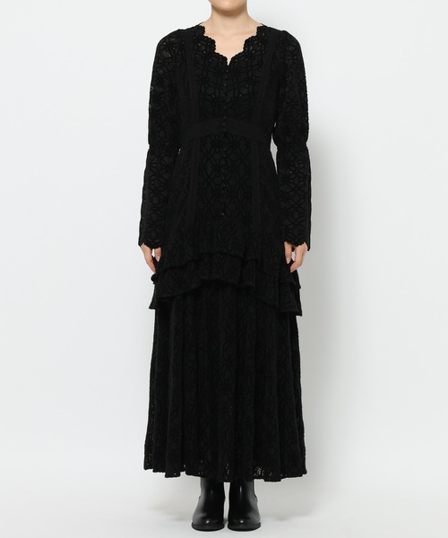 mysty woman（ミスティウーマン）の「起毛レースペプラムワンピース 588889（ワンピース・レディース・アイボリー/ブラック・FREE）」の5枚目の写真