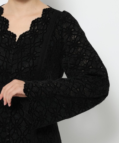 mysty woman（ミスティウーマン）の「起毛レースペプラムワンピース 588889（ワンピース・レディース・アイボリー/ブラック・FREE）」の8枚目の写真